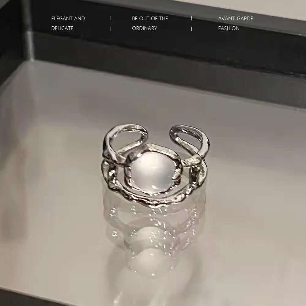 Mondstein Minimalistischer Ring, Luxuriöses Verstellbares Band für Frauen