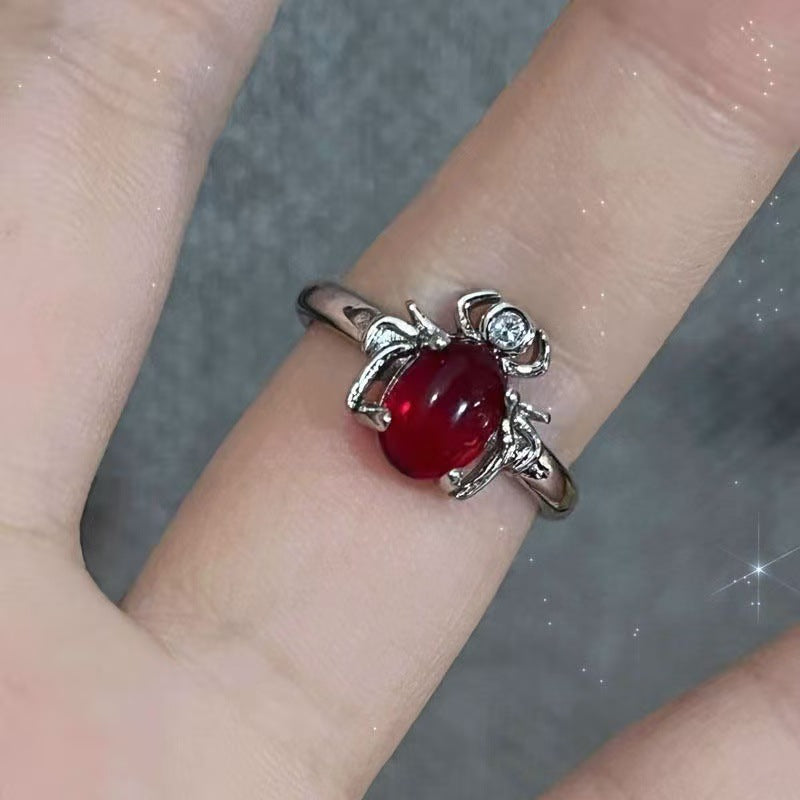 Gotischer Kreuzring mit roten Zirkonen - Y2K Subkultur Schmuck