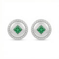 925 Sterling Silver Elegant Round Green Gemstone Stud Earrings with Sparkling Halo