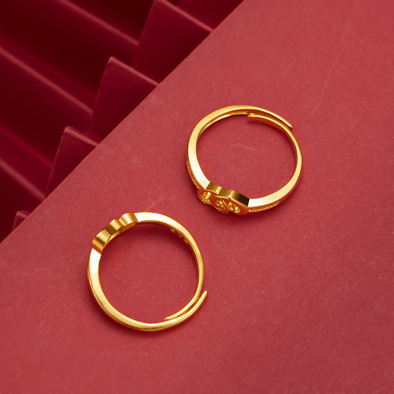 Vergoldeter Doppelherz-Ring aus vietnamesischem Sand für Damen, japanischer und koreanischer Mode verstellbarer offener Liebesring