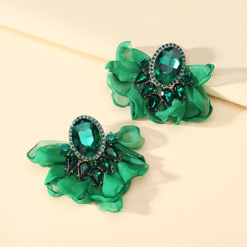 Handgemachte bunte Glas-Chiffon-Blumen-Ohrstecker für Frauen, kühner Modeschmuck für Party, Abschlussball, Urlaub