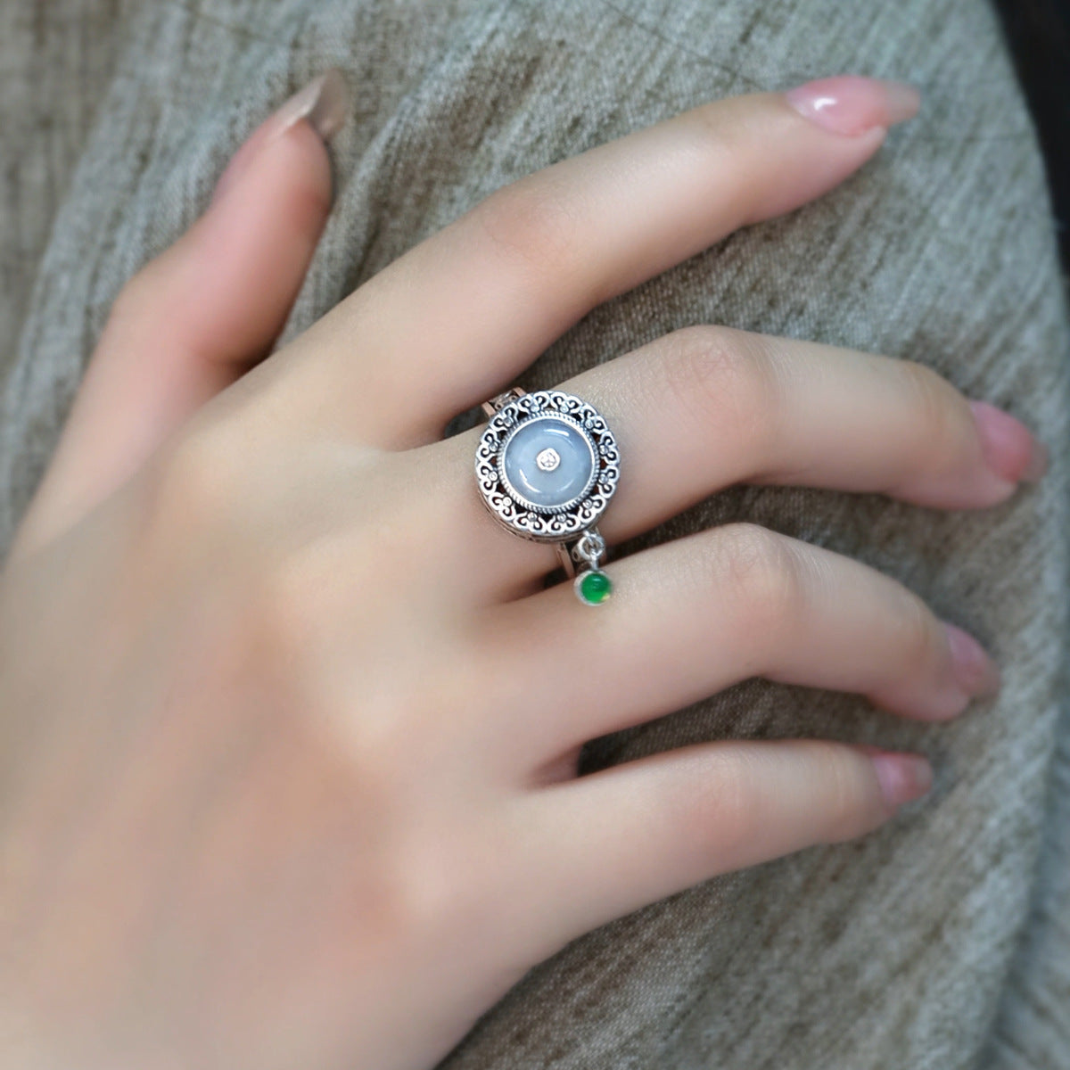 Womens Rotatable Vintage Copper Coin Peace Charm Ring