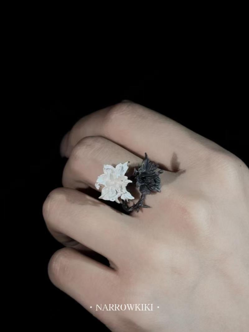 Schwarz-Weiß Mandala-Blumenring, Nischendesign, Cooler Stil Wechselnde Farbe Pinky Ring