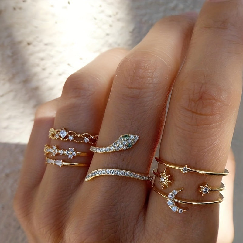 Damen hohler Mond schlangenförmiger Ringsatz