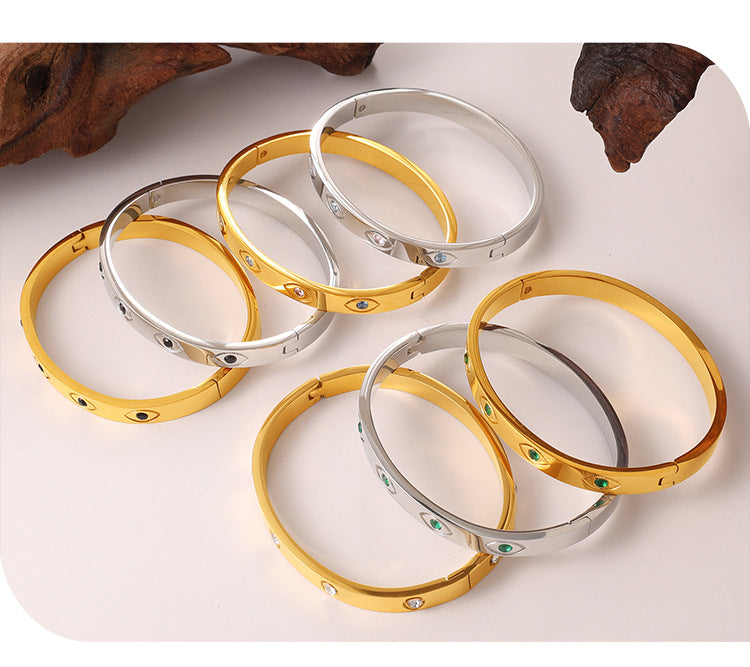 European And American Cross-border Luxury Vintage Colored Diamond Eye-shaped Jewelry With High-end And Niche Design, Stainless Steel Bracelet
