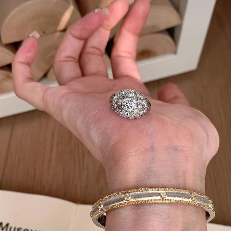 Vintage Starburst Ring For Women, Luxury Unique High-End Elegant Index Finger Band