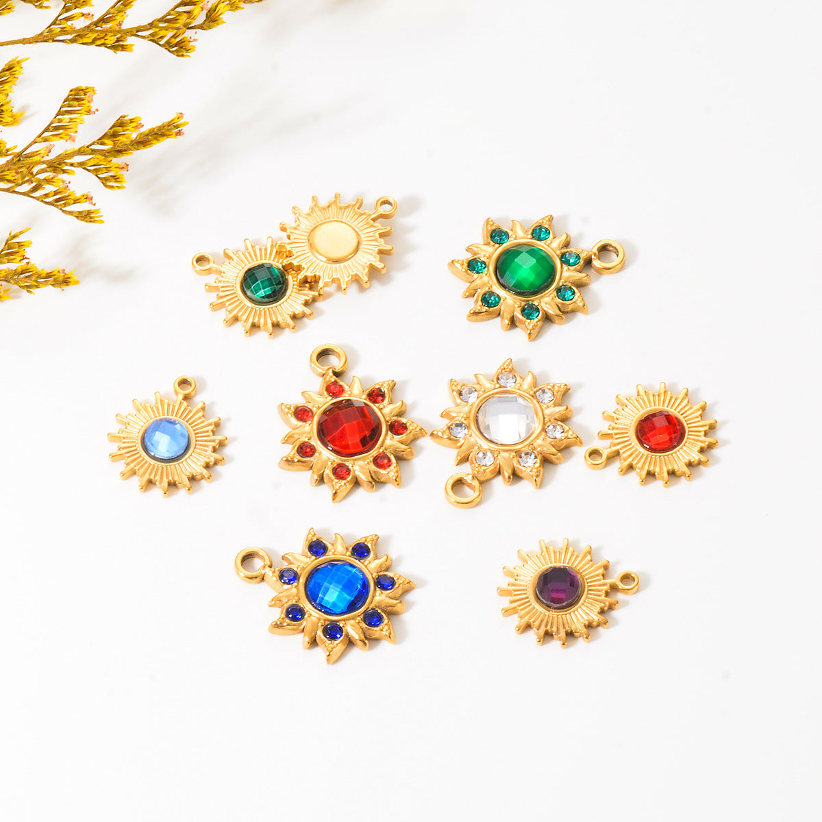 Instagram-style Sunflower Stainless Steel Pendant With Colorful Faceted Zircon Inlays