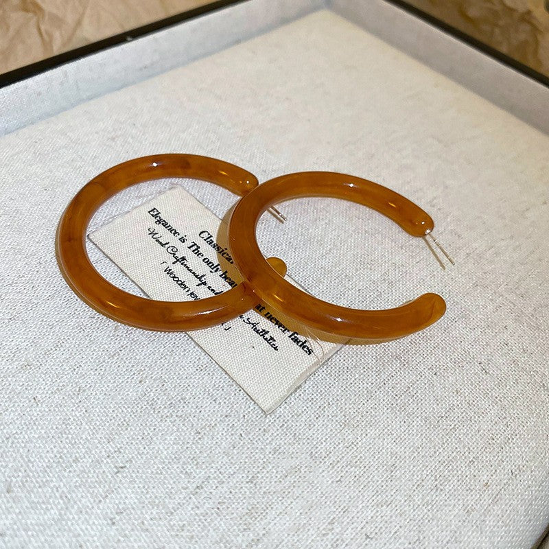 Vintage braune Harz-Ohrstecker, Maillard-Stil, silberne Textur, geometrische Ohrringe, Retro-Luxus-Modeschmuck für Frauen, Geschenk für sie