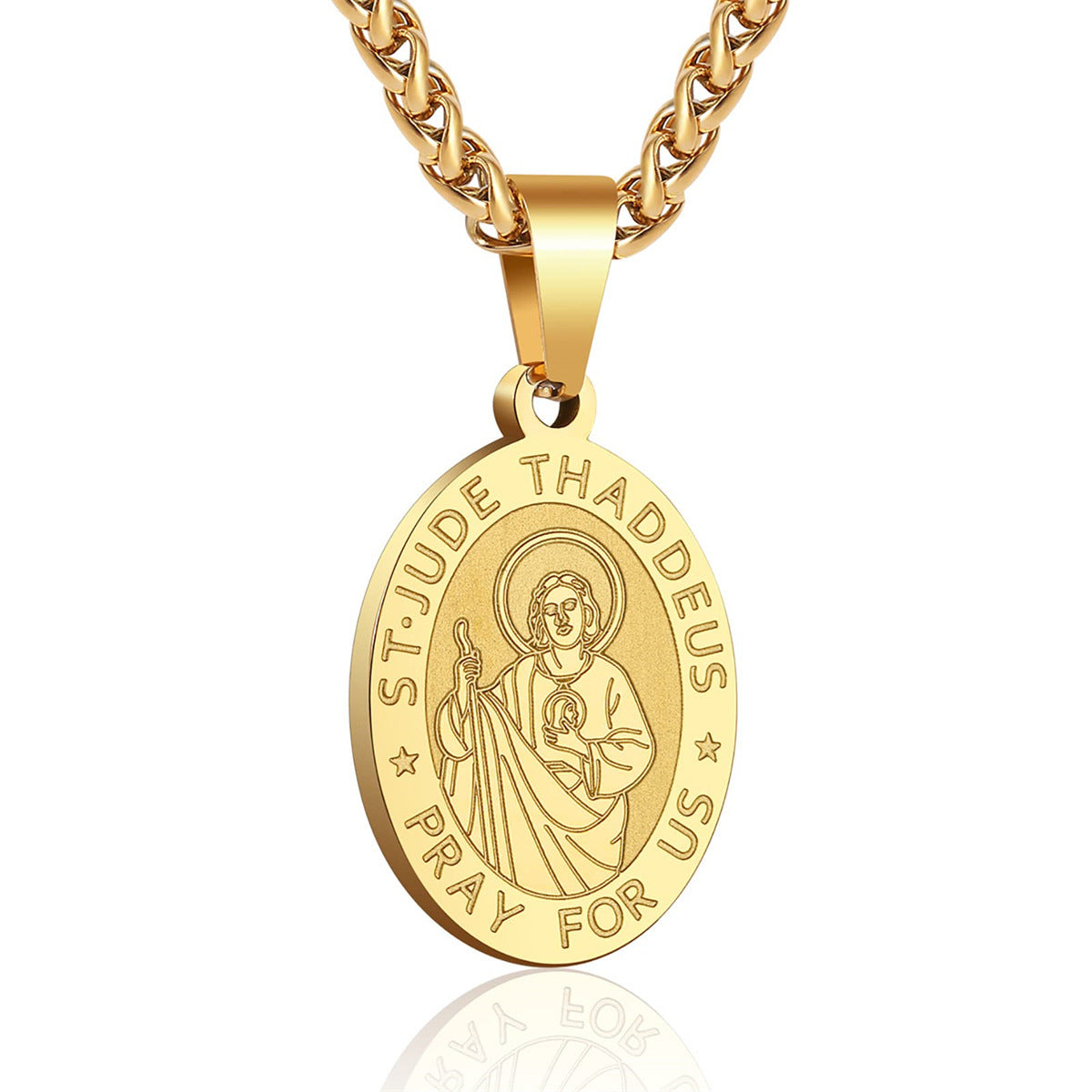 Double-Sided Portrait Medal Cross Stainless Steel Pendant Necklace For Men And Women