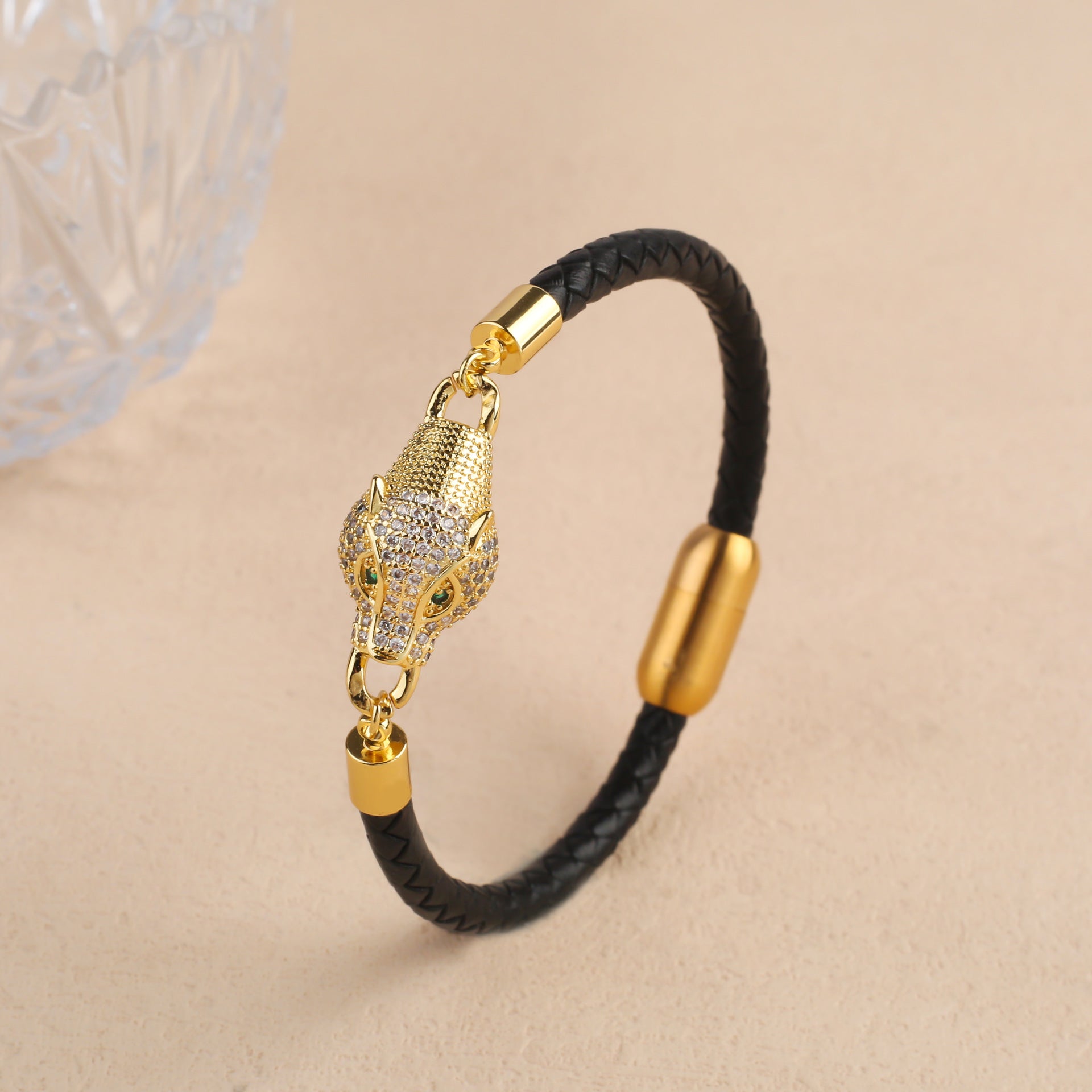 Retro Herren Animal Leopard-Kopf Lederarmband