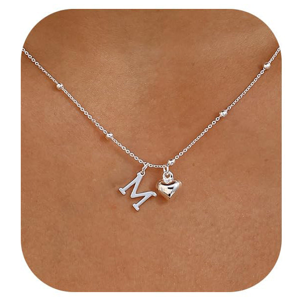 Initial Letter Stainless Steel Minimalist Cool-Girl Style Heart Pendant Necklace