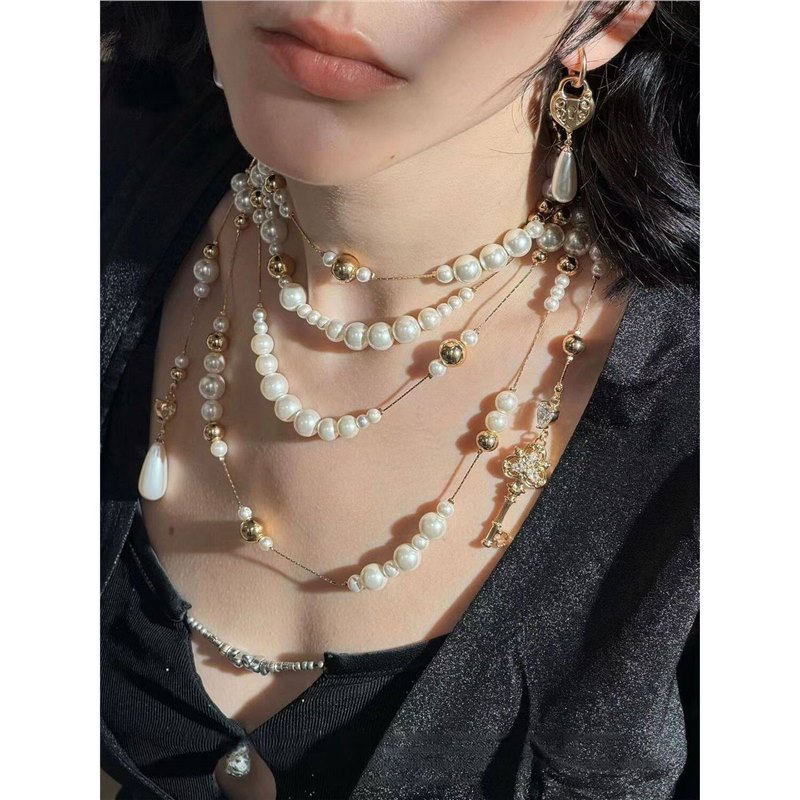 Water Drop Broken Pearl Long Layered Necklace