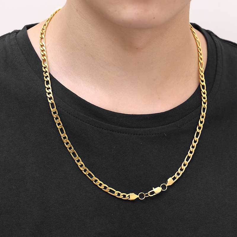 Day-shaped Clasp Stainless Steel Figaro Necklace