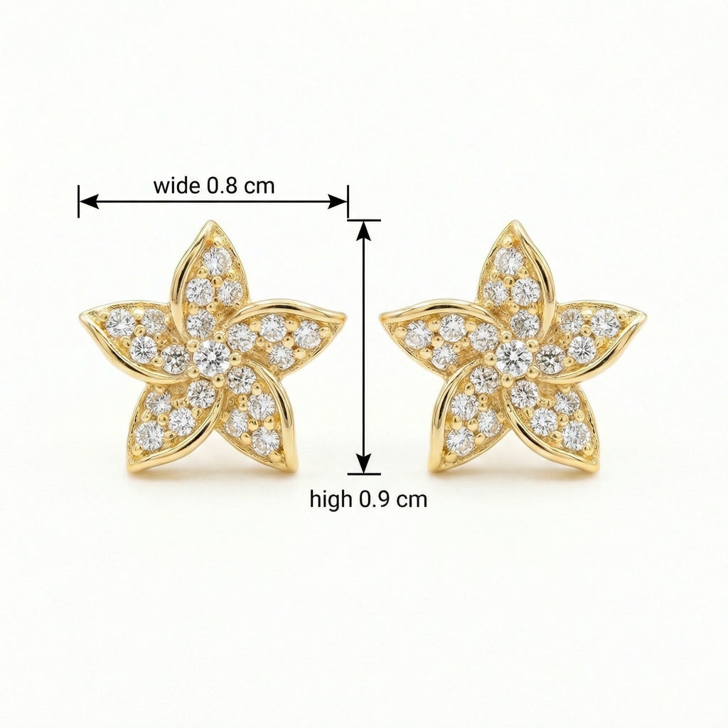 925 Sterling Silver Sparkling Floral Diamond Stud Earrings with Polished Finish