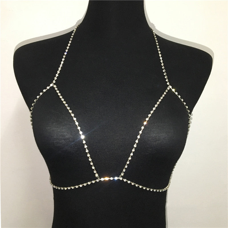 Fashion Rhinestone Halter Necklace, Trendy Crystal Body Chain & Bra Chain, Sexy Nightclub Jewelry