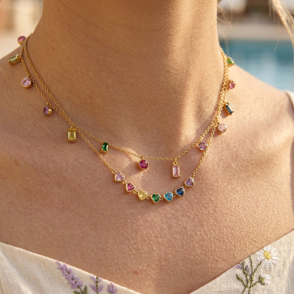 Frühling Sommer Urlaub Schmuck Titanstahl Bunte Zirkon Halskette Leichter Luxus
