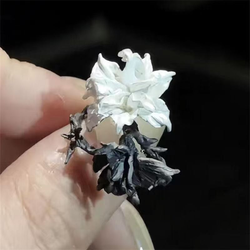 Schwarz-Weiß Mandala-Blumenring, Nischendesign, Cooler Stil Wechselnde Farbe Pinky Ring