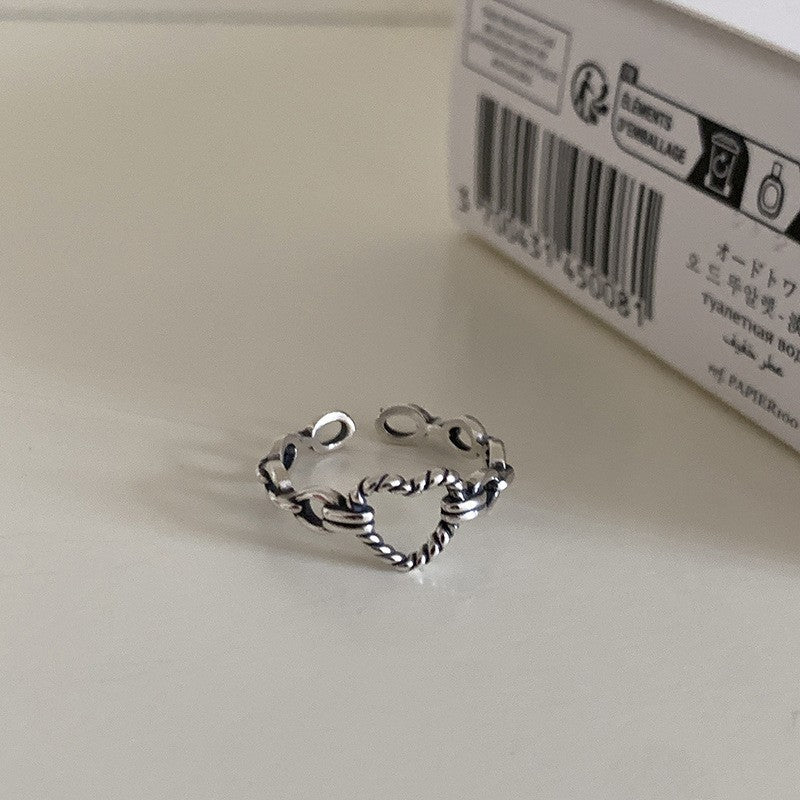 925er Sterlingsilber gedrehte Kette offener Ring für Frauen, verstellbarer, anlaufgeschützter Schmuck im Vintage-Koreanischen Stil