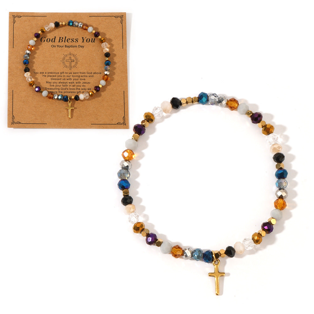 Armband mit bunten Natursteinen und Kreuz, Weihnachtskarte