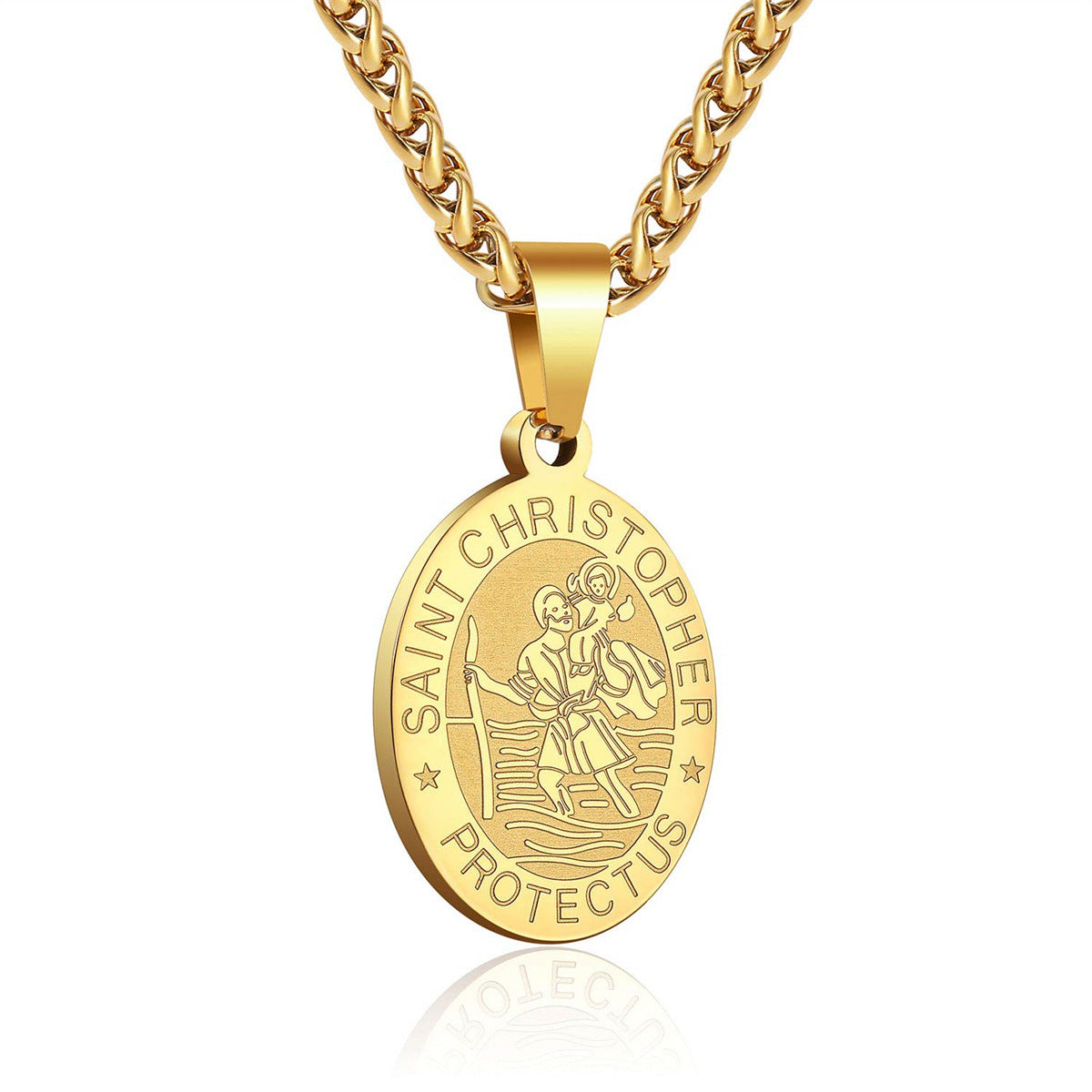 Double-Sided Portrait Medal Cross Stainless Steel Pendant Necklace For Men And Women