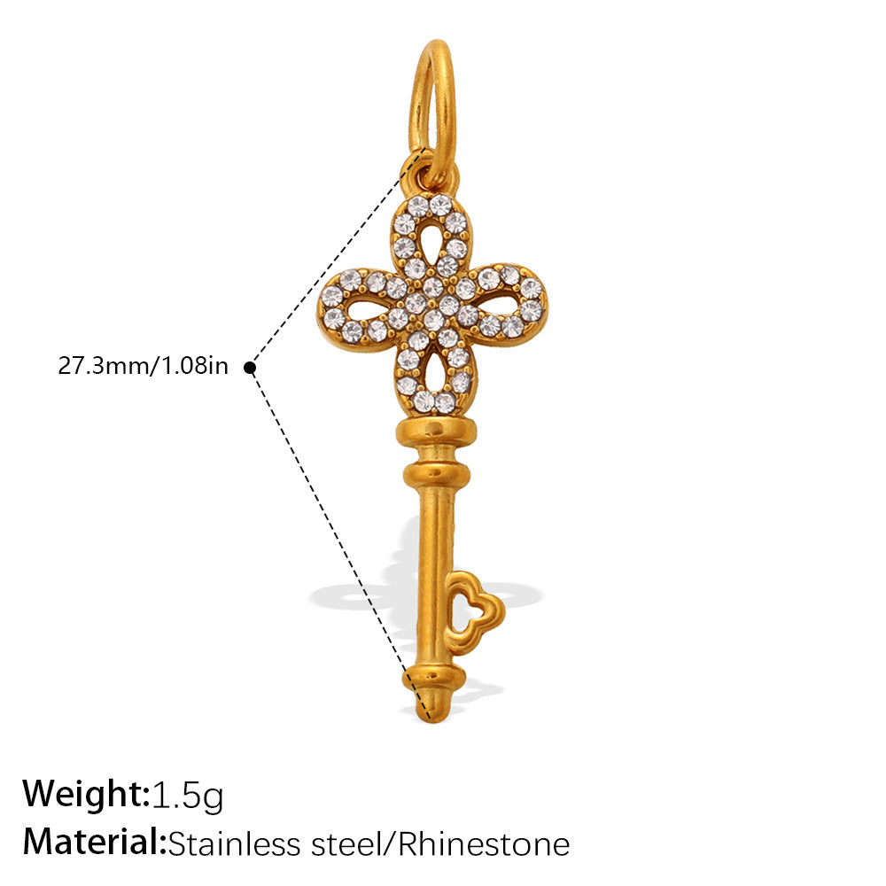 European And American Cross-shaped Golden Diamond-encrusted Key Pendant With Multiple Styles And Personalized Designs - DIY Jewelry Accessory For Hanging.