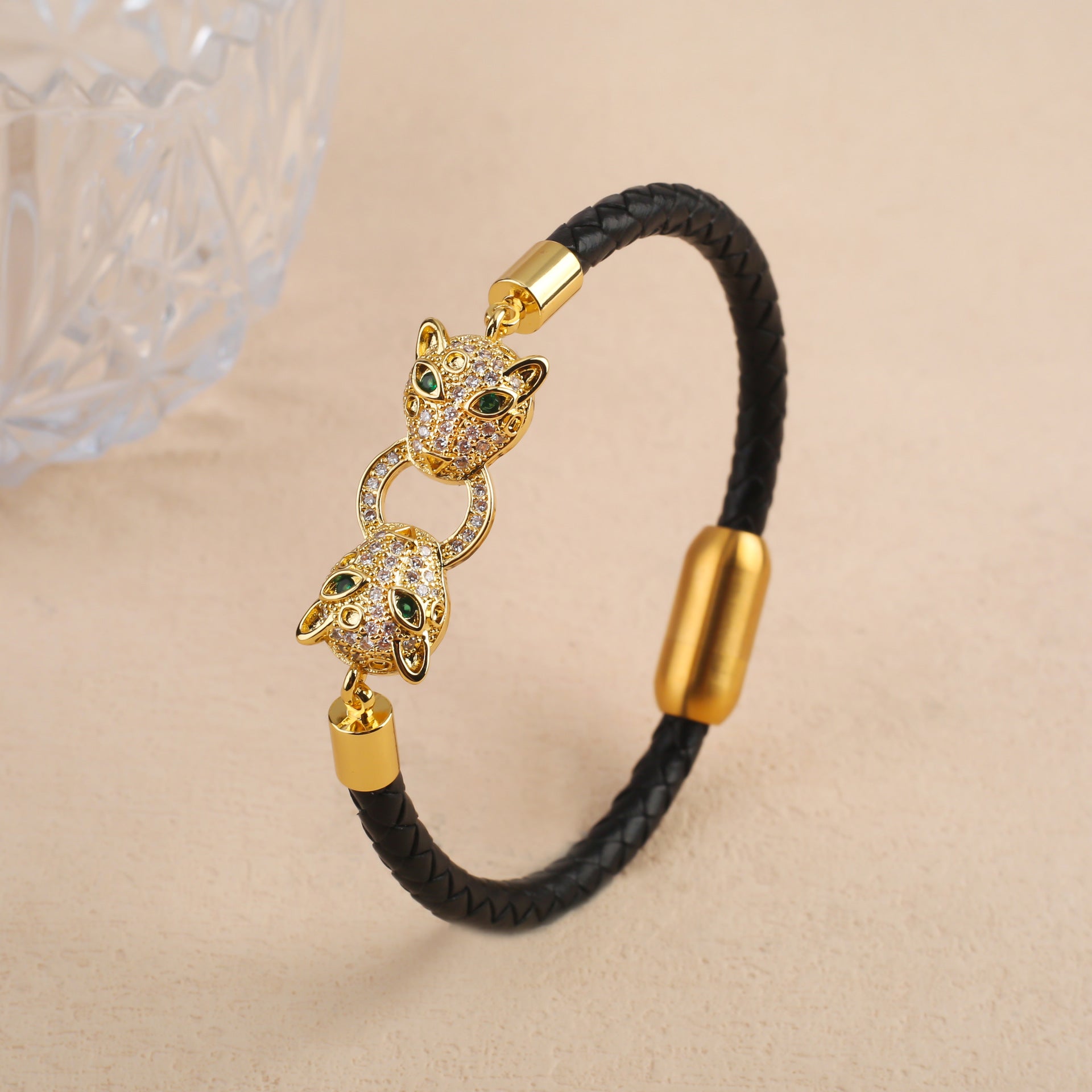 Retro Herren Animal Leopard-Kopf Lederarmband
