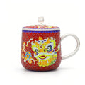 Pure 999 Fine Silver Chinese Lion Dance Enamel Mug: Traditional Artistry and Cultural Heritage-Premium Indigo Tea Mug - Handicraft