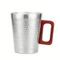 Pure 999 Fine Silver Modern Hammered Metal Coffee Mug with Rectangular Wooden Handle - Handicraft