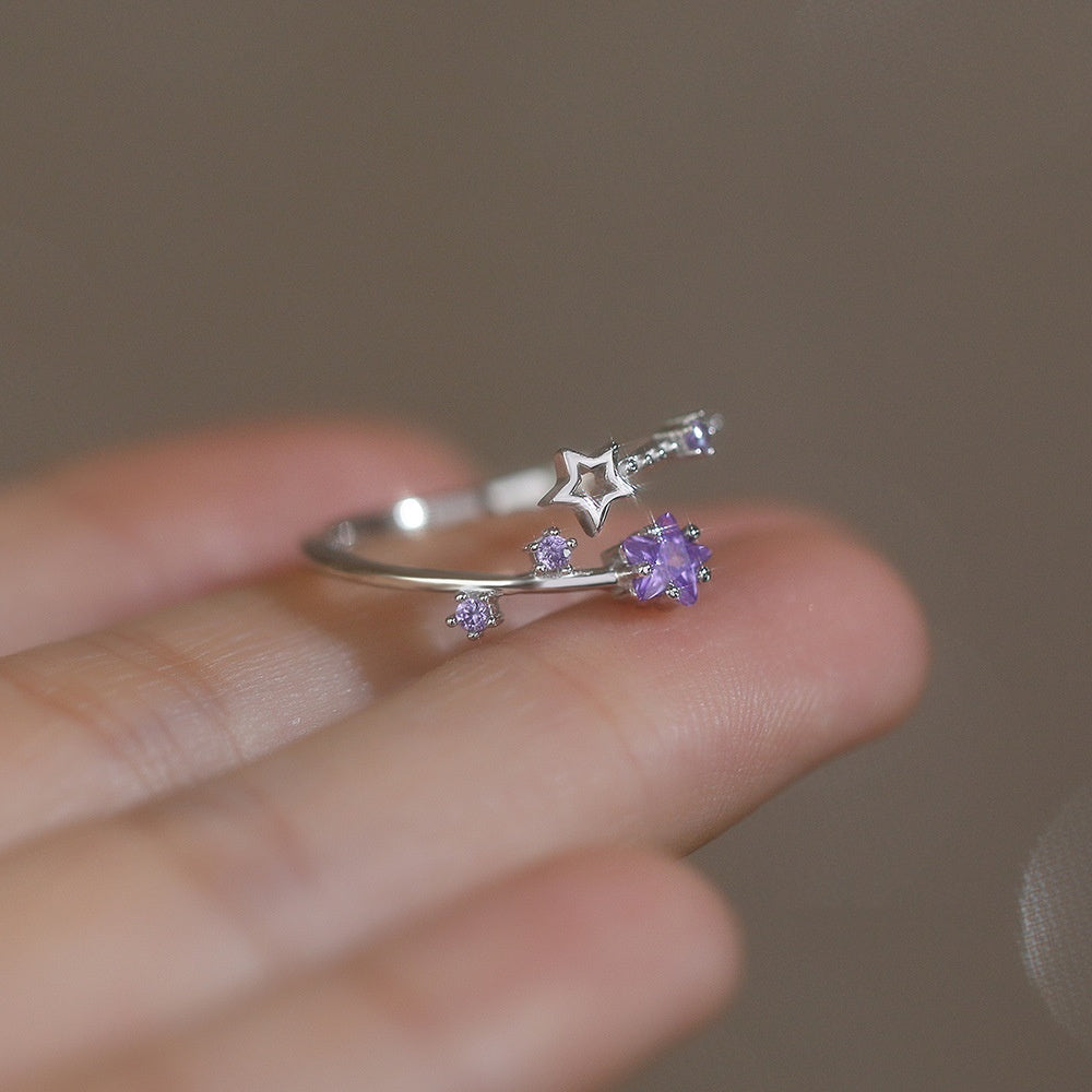 Star Girl Sterling Silver Niche All-Match Adjustable Ring