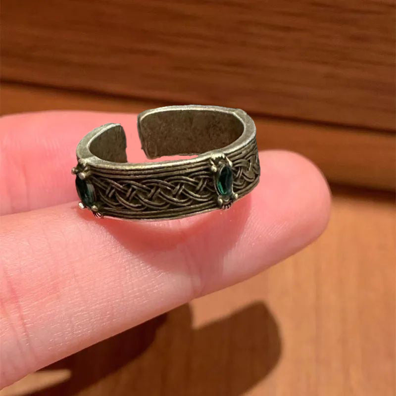 Vintage Distressed Kette Blauer Zirkon Offener Ring, Unisex Nischenschmuck