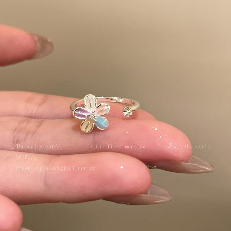Böhmischer Frühlingsblumen-Offener Ring für Frauen, Emaille High-End Fashion Zeigefingerring