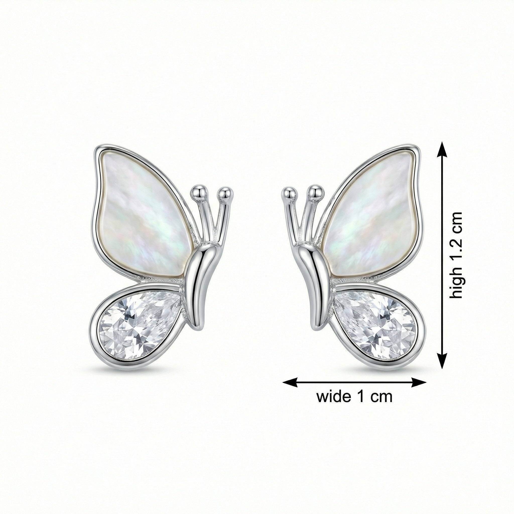 925 Sterling Silver Elegant Butterfly Stud Earrings with Iridescent Inlays and Sparkling Crystals