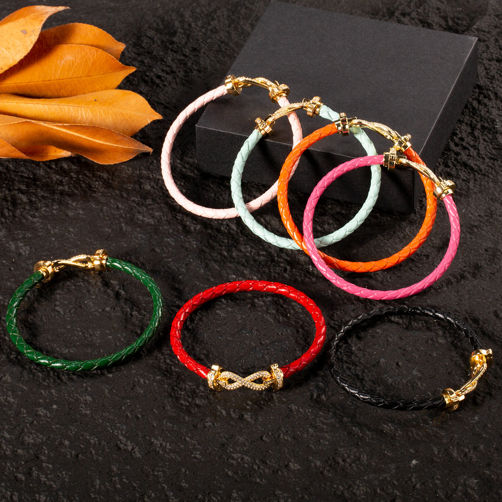 Eight-character Clasp Braided Leather Cord Bracelet