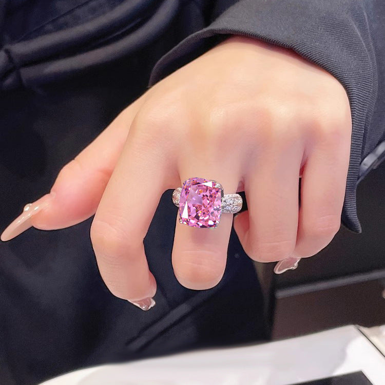 Large Carat Cushion Cut Diamond Simulant Ring, Vintage Pave Setting Proposal Ring For Her