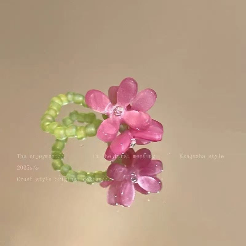 Böhmischer Frühlingsblumen-Offener Ring für Frauen, Emaille High-End Fashion Zeigefingerring