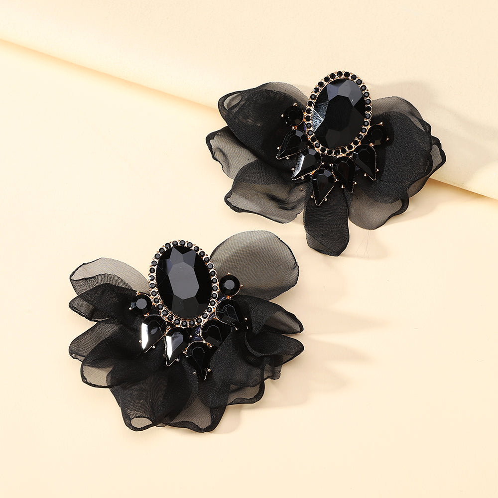 Handgemachte bunte Glas-Chiffon-Blumen-Ohrstecker für Frauen, kühner Modeschmuck für Party, Abschlussball, Urlaub