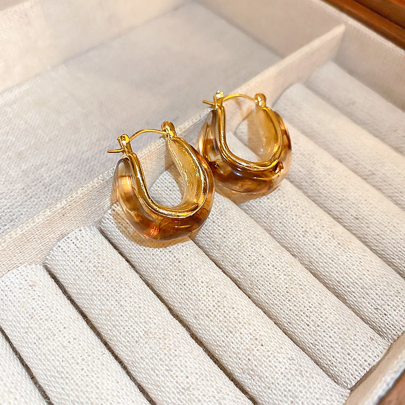Vintage braune Harz-Ohrstecker, Maillard-Stil, silberne Textur, geometrische Ohrringe, Retro-Luxus-Modeschmuck für Frauen, Geschenk für sie