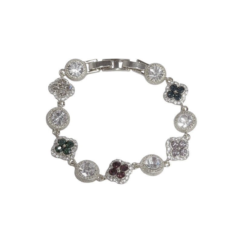 Personalisiertes modisches buntes Zirkon-Kleeblatt-Kreis-Armband