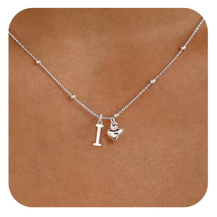 Initial Letter Stainless Steel Minimalist Cool-Girl Style Heart Pendant Necklace