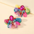 Handmade Coloful Glass Chiffon Flower Stud Earrings For Women Bold Fashion Jewelry Party Prom Vacation