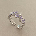 Sweet Cool Purple Flower Ring For Women, Ins Style, Niche Design, Elegant & Light Luxury, Adjustable Opening Band, Personalized Index Finger Ring