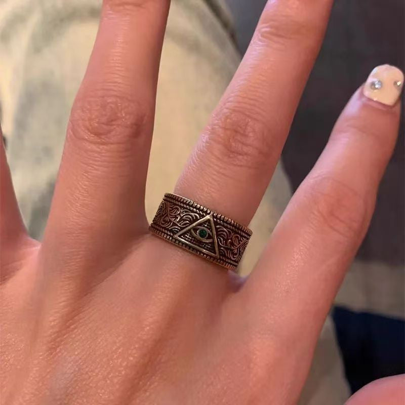 Vintage Distressed Kette Blauer Zirkon Offener Ring, Unisex Nischenschmuck