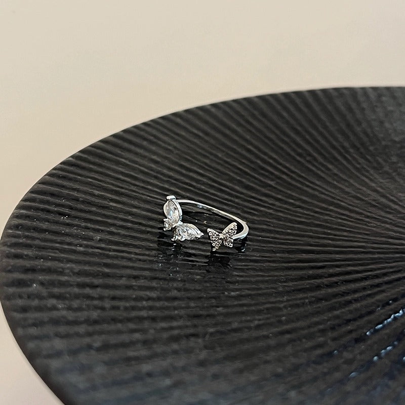 Verstellbarer Offener Schmetterlingsring für Damen, minimalistischer leichter Luxus, zarter hochwertiger Schmuck
