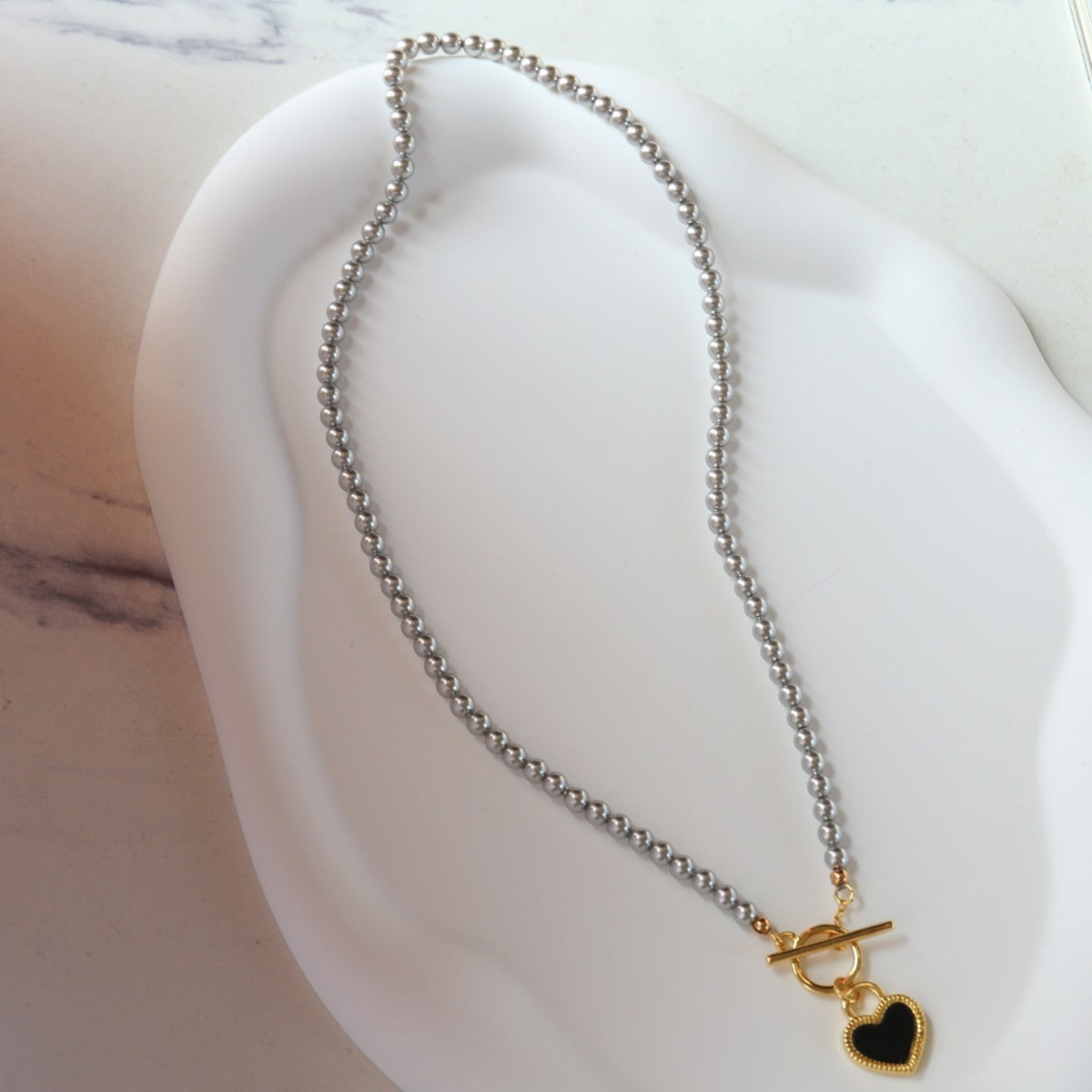 Black And White Double-sided Heart Necklace