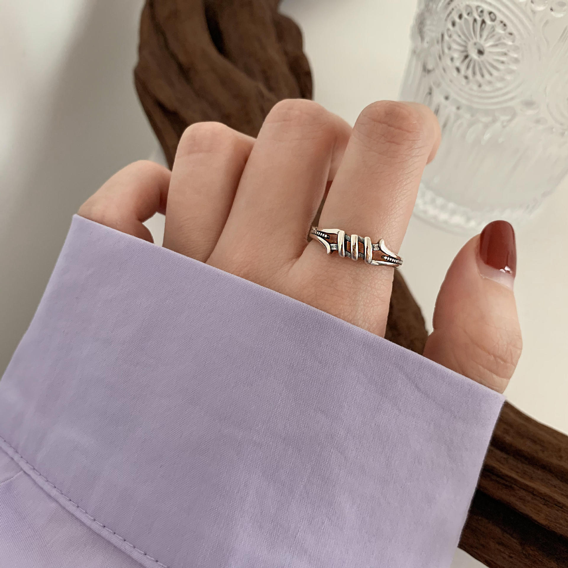 Koreanische minimalistische Vintage-Ringe aus 925er Silber für Damen