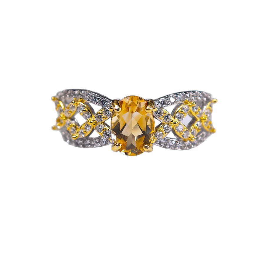 Natürlicher Citrin 925er Silber durchbrochener Ring