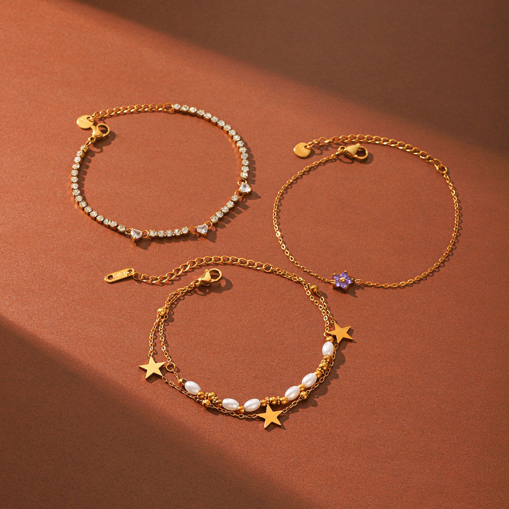 Resort-style 18K Gold Stainless Steel Zircon Bracelet