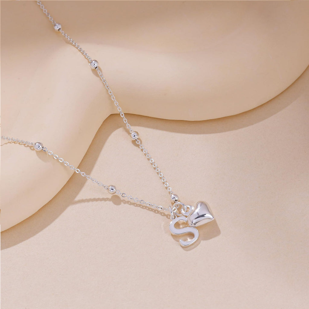 Initial Letter Stainless Steel Minimalist Cool-Girl Style Heart Pendant Necklace