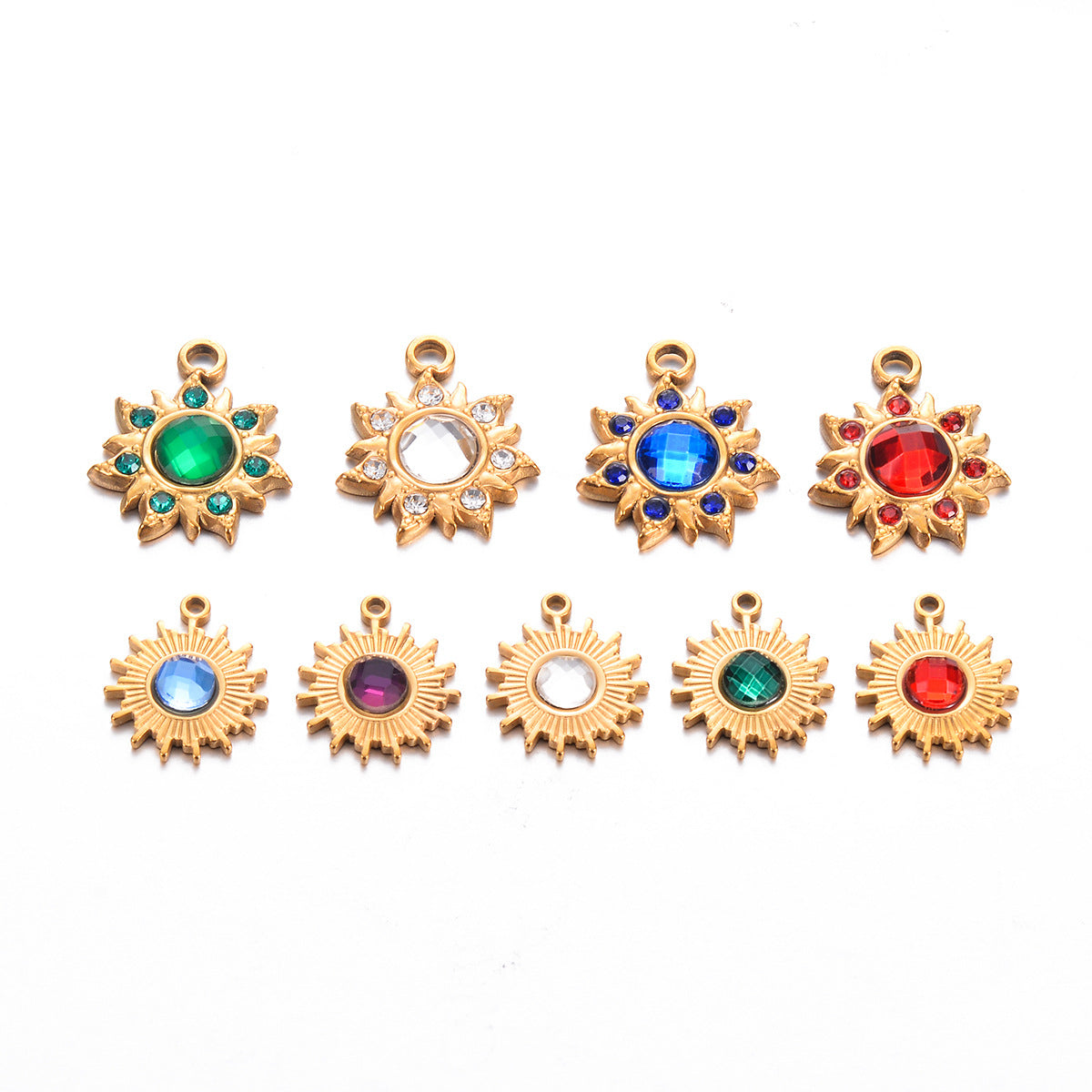 Instagram-style Sunflower Stainless Steel Pendant With Colorful Faceted Zircon Inlays