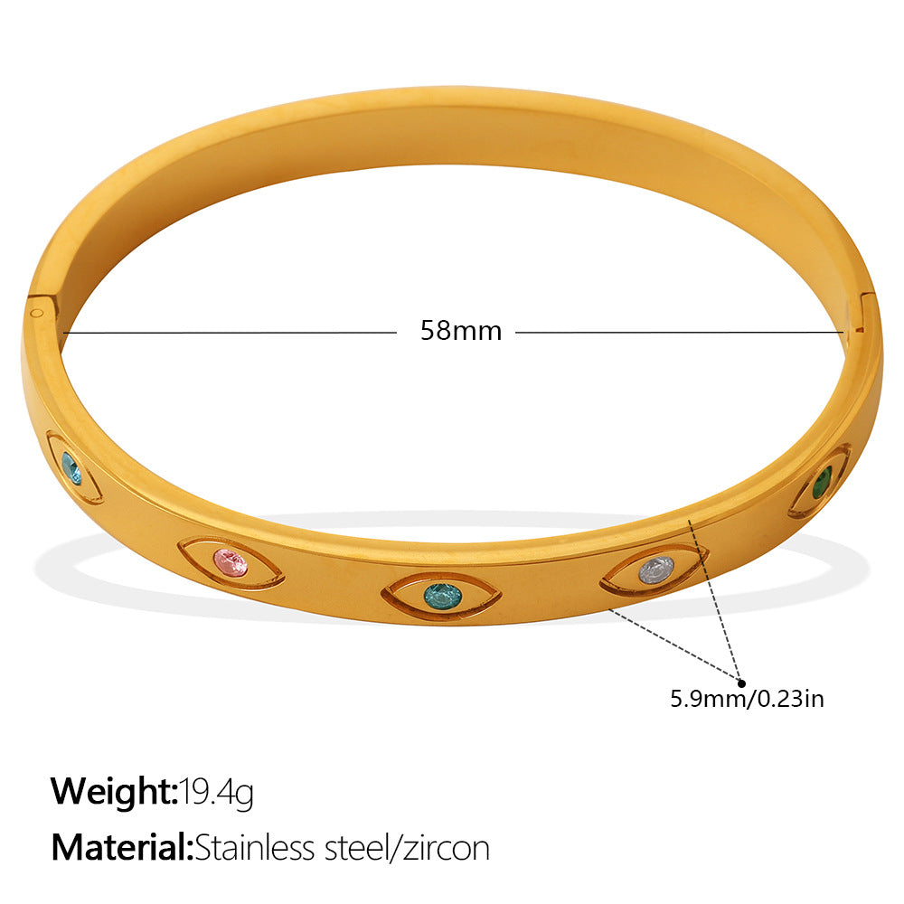 European And American Cross-border Luxury Vintage Colored Diamond Eye-shaped Jewelry With High-end And Niche Design, Stainless Steel Bracelet